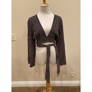 Faithfull Blouse Striped Deep V Open Back Tassel Ties size US 6